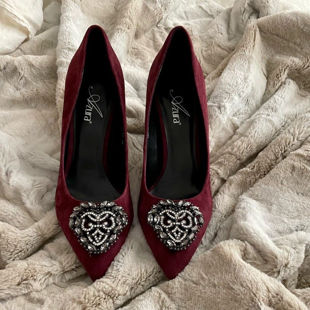 Italian Burgundy Suede Formal Heels with Rhinestones
